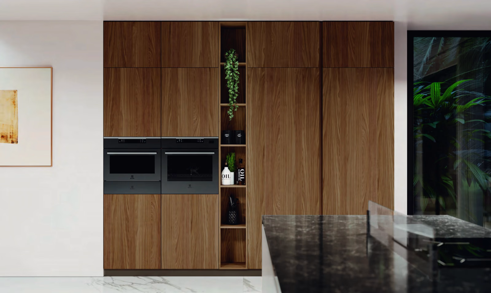 Deux fours intégrés dans un mur de mobilier